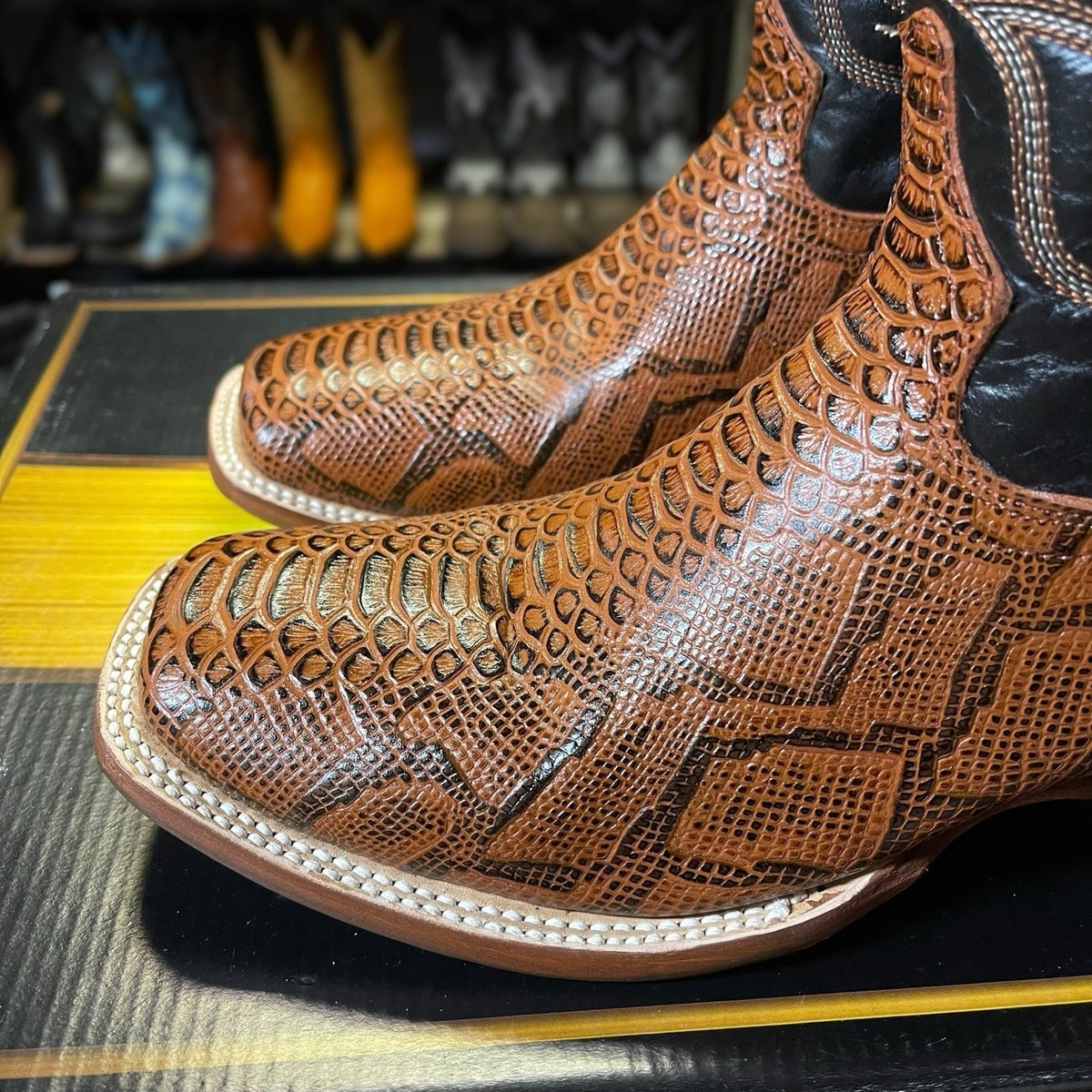 Brown Python Snake Skin Boots. Men