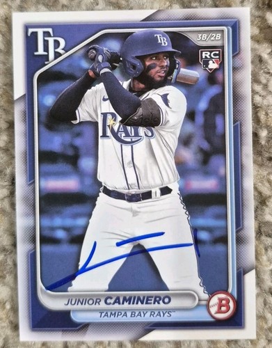 Junior Caminero Signed Auto 2024 Topps Bowman RC #20 Baseball Card