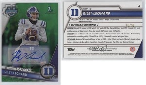 2023 Bowman U Chrome Prospect Green Refractor /99 Riley Leonard #6 Auto