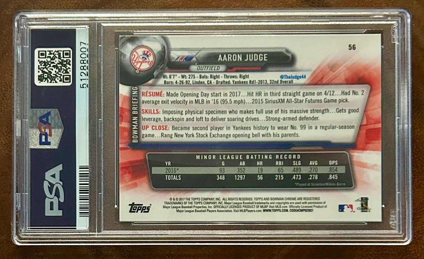 2017 Bowman Chrome Aaron Judge Rookie #56 Batting PSA 10 Gem Mint view 2