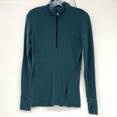 Lululemon Green Stripe Kanto Catch Me Rulu 1/2 Zip Sweatshirt Women s Sz 8