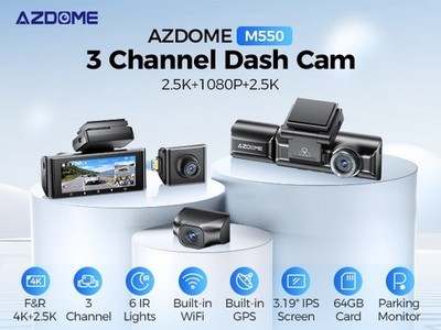 AZDOME M550 64GB 3 Lens 3 Channel 4K Dash Camera
