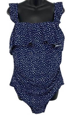 Kona Sol Womens Size 17 One-Piece Swimsuit Navy White Polka Dot Ruffle NWT New