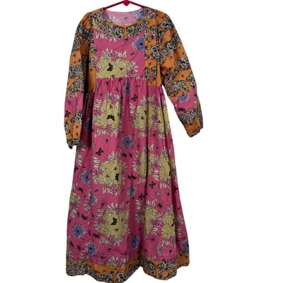 90s Mousefeathers Patchwork Floral Dress Girl 10 Pink Butterfly Boho Cottage