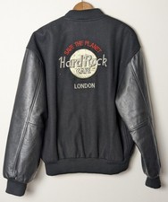 Vintage Hard Rock Cafe London Varsity Jacket Leather Sleeves Made in England M