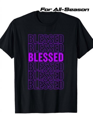 Men's & Heavyweight 180gsm Blessed T-Shirt - Black with Purple BLESSED Vertica