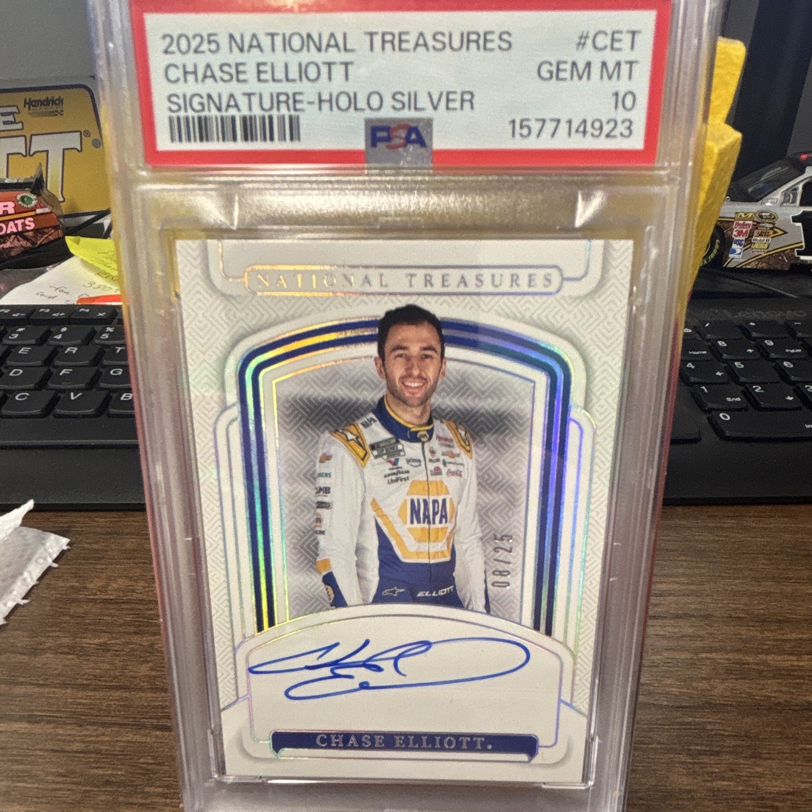 2025 Panini Natl Treasures Chase Elliott Holo Silver S-CET /25 PSA 10 view 1