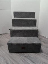 EHEYCIGA Dog Stairs for High Bed 19"H, 4-Step Dog Steps for Bed - Fleece Grey