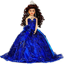 18" Porcelain Quinceanera Umbrella Doll (Quince Anos) KK18725 (Royal Blue)