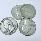 WASHINGTON SILVER QUARTERS LOT OF 4, 90% SILVER CIRCULATED COINS FREE SHIP #9007