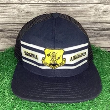 Vintage Virginia Airguard Trucker Hat Cap Black Adjustable AJD Superstripe 80s