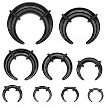 1pc 14G-00G C-Shape Black Acrylic Buffalo Taper Expander with O-Rings Ear Septum