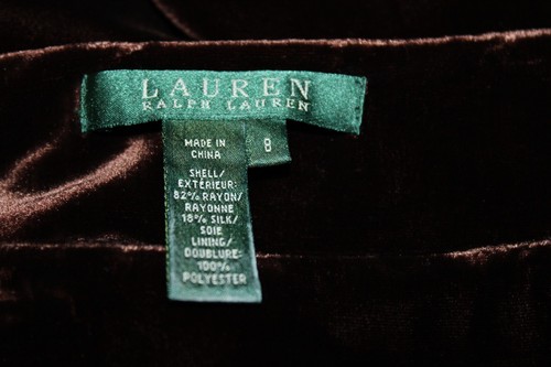 VTG RALPH LAUREN Brown Velour Maxi Skirt Green Label Collection Rayon Silk Sz 8 - Picture 2 of 7