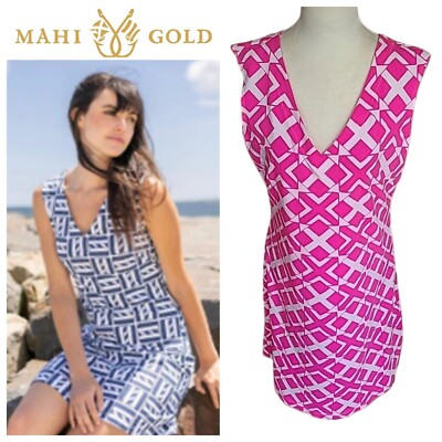 Mahi Gold Paradise V-Neck Coastal Cotton Sleeveless Tank Dress Pink White Large | eBay Mahi Gold Paradise V-Neck Coastal Cotton Sleeveless Tank Dress Pink White Large | eBay