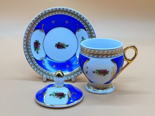 LG Limoges Porcelain blue chocolate cup, saucer and lid. - Picture 2 of 10