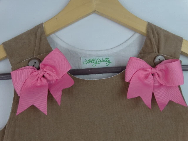 Vestido Lolly Wolly Niñas Talla 6 Marrón Pana Sin Mangas Rosa Lazos Volantes Foto 2 de 4