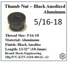 5/16-18 X 13/32" Knurled Thumb Nut (10 Pieces) Aluminum Black Anodized Finish