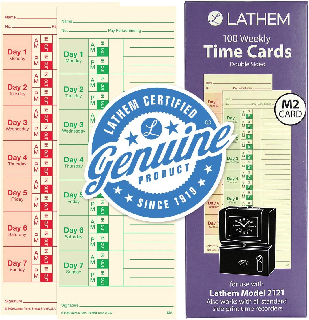 Lathem Time Cards, Weekly, 2Sided, 3 3/8" X 9", Box of 100 eBay