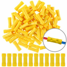100Pcs Yellow 12-10 AWG New Car Audio/Alarm Wire Butt Connector Terminals