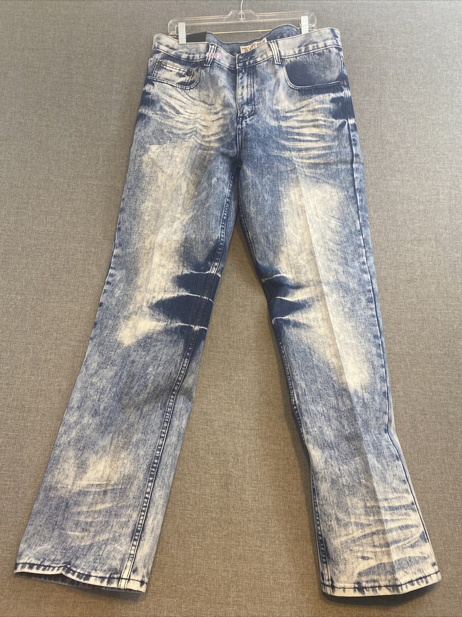 Acid Wash Jeans Mens 38x32 Blue Denim Moto Straight Leg Streetwear Hip Hop  Y2K