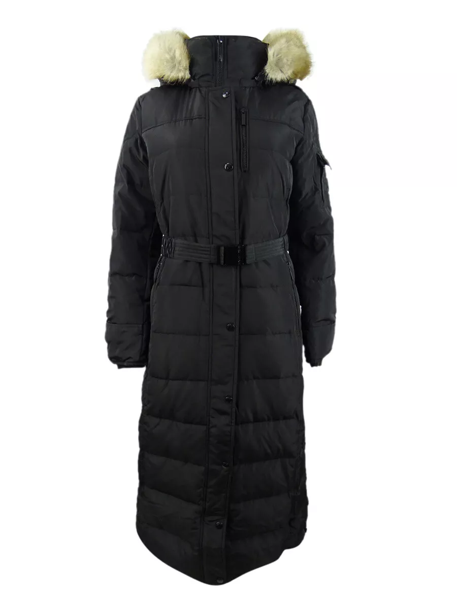 Michael Michael Kors Women s Petite Belted Faux Fur Trim Coat