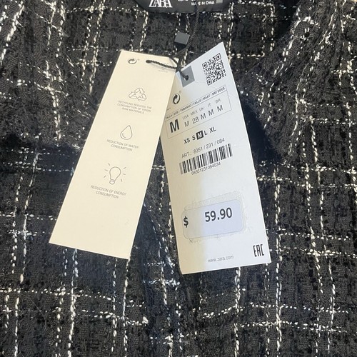Zara Womens Blazer Black Medium Fitted Academia Plaid Business Textured READ - Picture 3 of 14