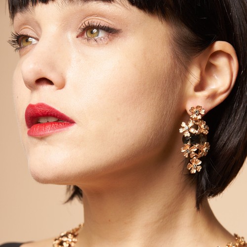 Orecchini pendenti donna fiori stile antico Barocco vintage eleganti cerimonia - Foto 6 di 7