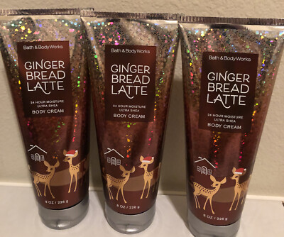 3X Bath Body Works GINGERBREAD LATTE Ultra Shea Body Cream Lotion 8 oz,New
