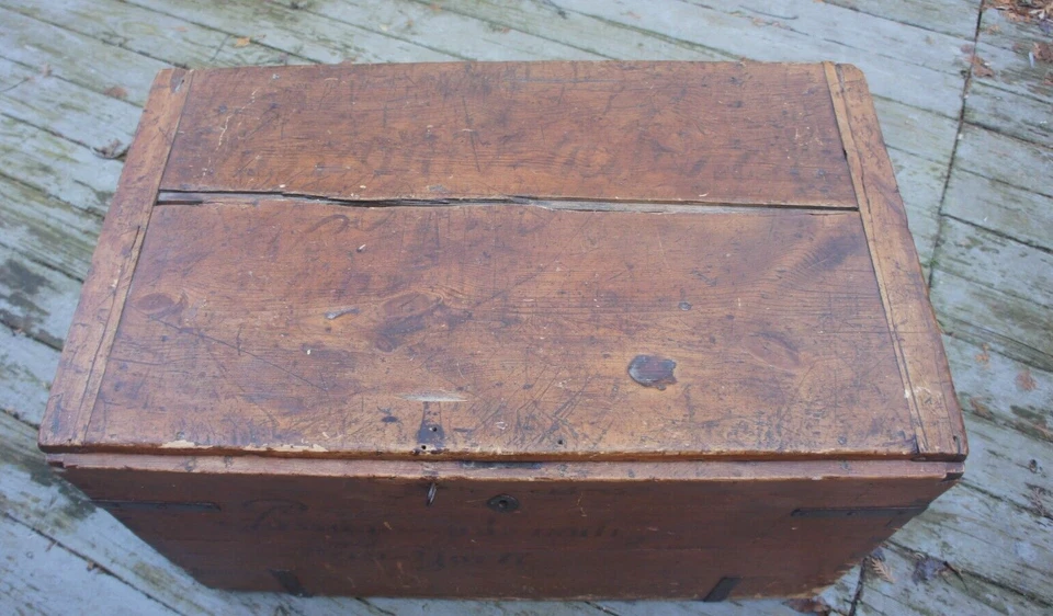 原始古董大型移民旅行木箱储物箱纽约 — 第 3/4 张图片