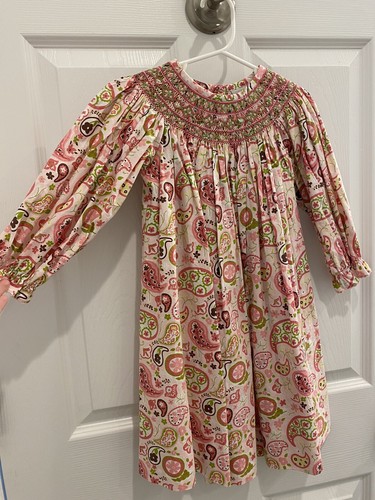 Delaney Boutique Girls Smocked Dress L/S Paisley Pink Green Size 3T, Cute! - Picture 3 of 7