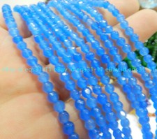 Genuine Natural 4mm Blue Jade Faceted Gemstone Round Loose Beads Strand 15"