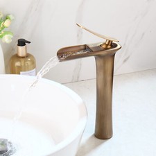 Waterfall Bathroom Basin Faucet Single handle Sink Mixer Tap Antique Brass