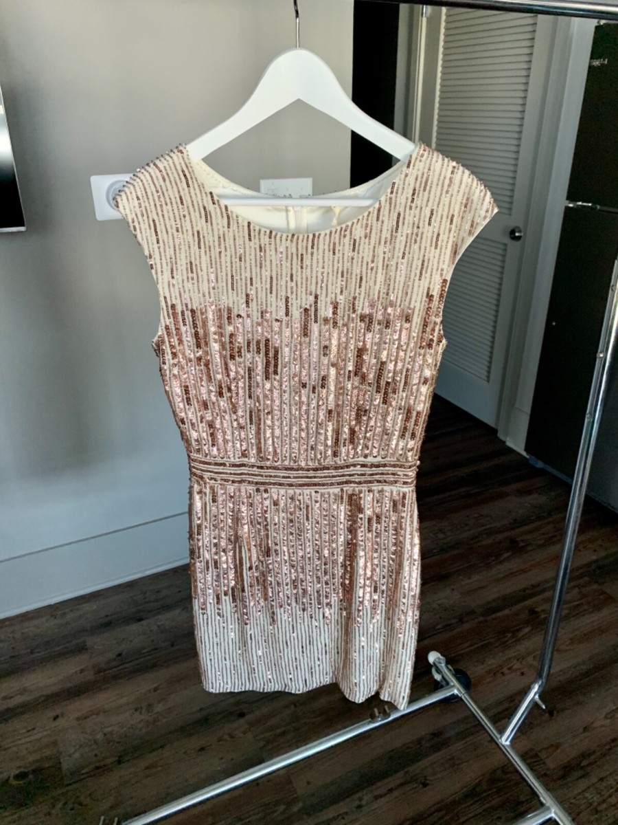 rose gold sequin top dress Rose Gold Sequin Plunging Neckline Mini Dress