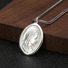S925 Sterling Silver VIRGIN MARY LOURDES Medal Religious Catholic OVAL Pendant