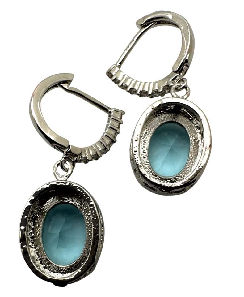 Pendientes colgantes azul ovalados facetados aguamarina cristales chapados en plata Foto 2 de 4