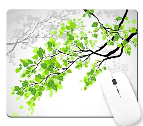 Gaming Mouse Pad Green and White Leaf on Tree Branch Art Printing Rectangular...-image