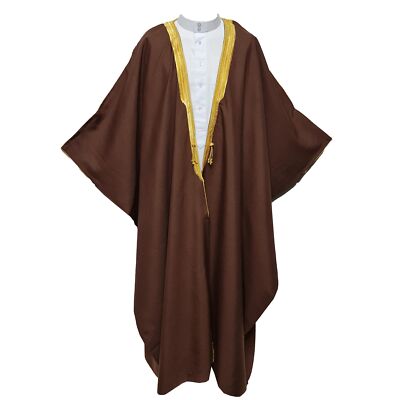 Men s High Quality Arabian Bisht Long Sleeves Brown Cloak Arab Dress Thobe Is...