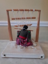 Vintage Navajo American Indian Doll Woman Weaving Rug on Loom with Baby Papoose