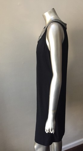 Abito da festa Calvin Klein Chainlink collana colletto argento nero spandex nuovo con etichette taglia 4 - Foto 5 di 6
