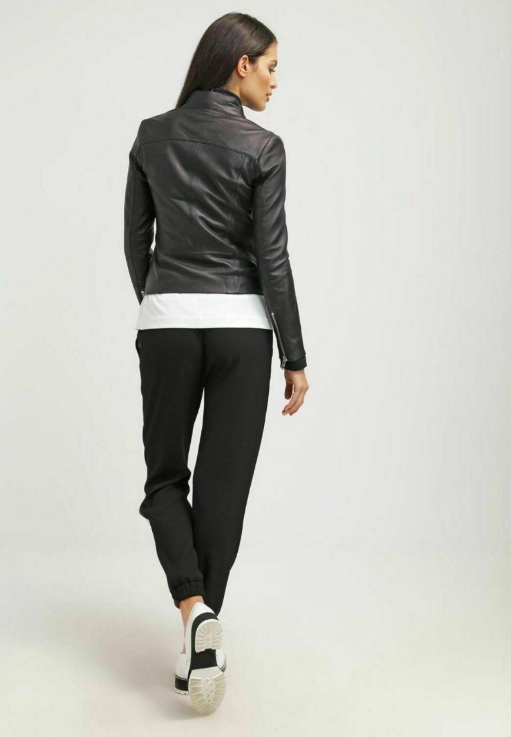 Real Leather Biker Jacket Motorcycle Women's Black Modern Design Soft Lambskin image 6