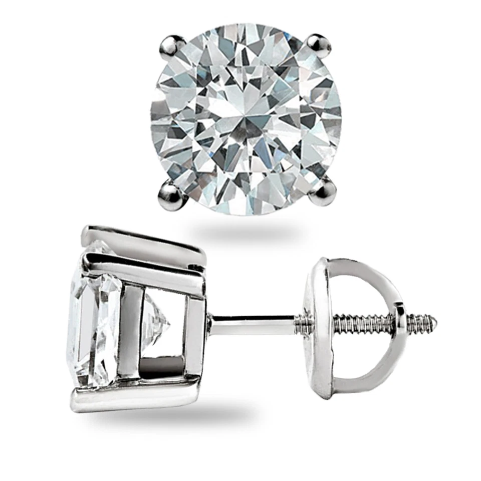 2.00 CT ROUND CUT GRA MOISSANITE EARRINGS 14K SOLID WHITE GOLD STUDS SCREW-BACK - Image 4 of 4