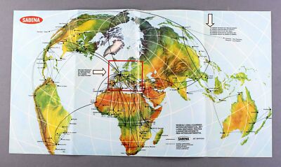 SABENA BELGIAN WORLD AIRLINES VINTAGE AIRLINE ROUTENKARTE