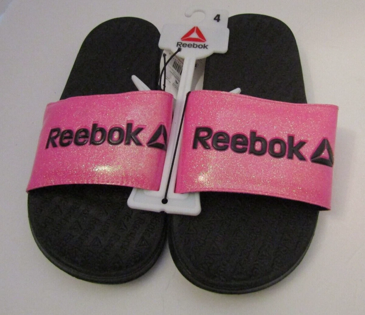 Sandali slide a doppia densità rosa nero REEBOK bambina taglia 4 nuovi con etichette plantare comodo