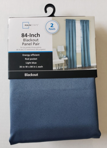 Mainstays 84" Blackout Panel Pair Rod Pocket- 30" W x 84" L - Light Blue - Afbeelding 1 van 2