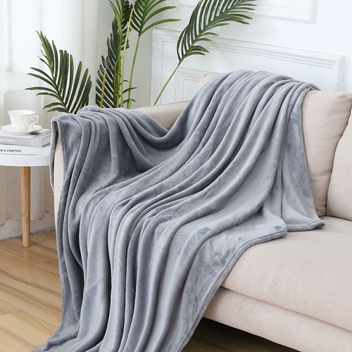 Plush Warm Fleece Blanket Faux Fur Sofa Bed Couch Throw Plain Solid Color - Picture 3 of 23