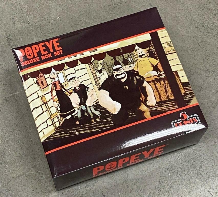 Mezco Toys 5 Points Popeye Action Figure Deluxe Box Set - Braccio Di Ferro 9 Cm, Figura Snodabile Da Collezione, Set Regalo