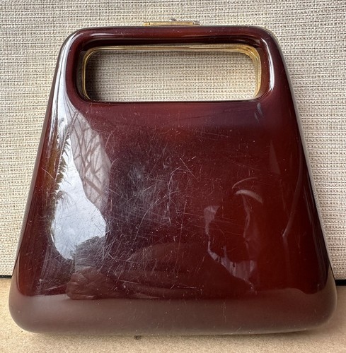 Vintage BAKELITE Hand Bag Clutch Case CARAMEL Gold Clasp - Picture 9 of 15