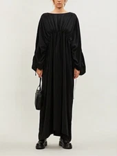 New $3760 The Row Neema Ruched Silk Maxi Dress in Black One Size