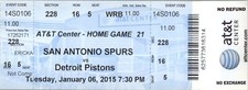 Detroit Pistons vs San Antonio Spurs 1/6/2015 Full Ticket - Tim Duncan