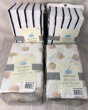 Cloud Island Crib Fitted Sheets Seashells  Navy Blue Vertical Striped x4